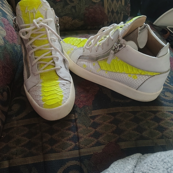 Giuseppe Zanotti White and Neon Yellow Sneakers - Picture 1 of 5